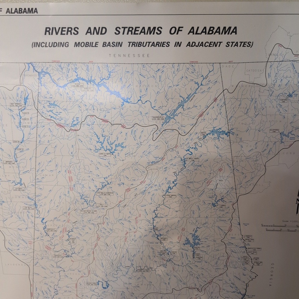 Vtg Geological Survey of Alabama Special Map 241 Rivers‎ & Streams of AL 30×22" - Picture 3 of 4